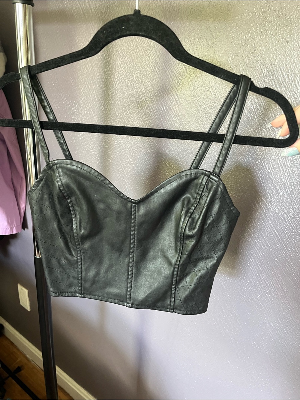 Forever 21 Black Faux Leather Cropped Bustier Camisole